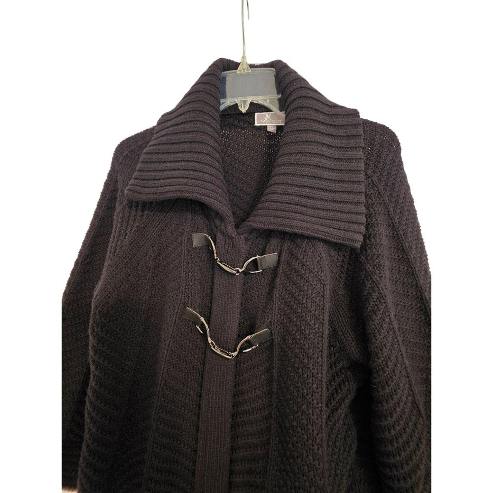 JM Collection Black Toggle Ribbed Collar Knit Open Cardigan Jacket PL - Picture 4 of 13